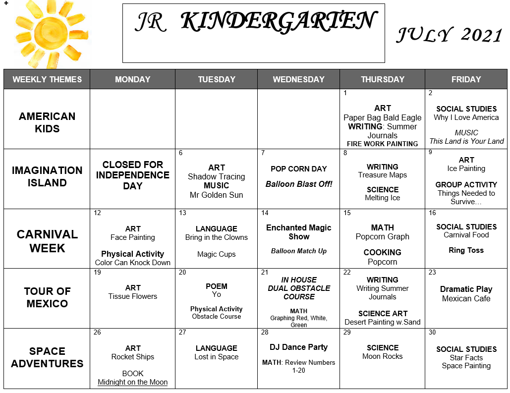 Hamilton Academy > Calendars > Jr. Kindergarten Calendar